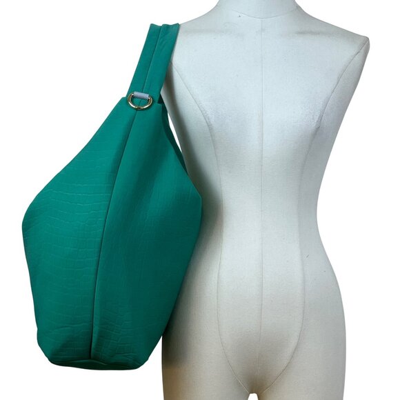 Sondra Roberts Women’s Green Aqua Croc-Embossed W Knot Detail Satchel Hobo Bag - Picture 10 of 13